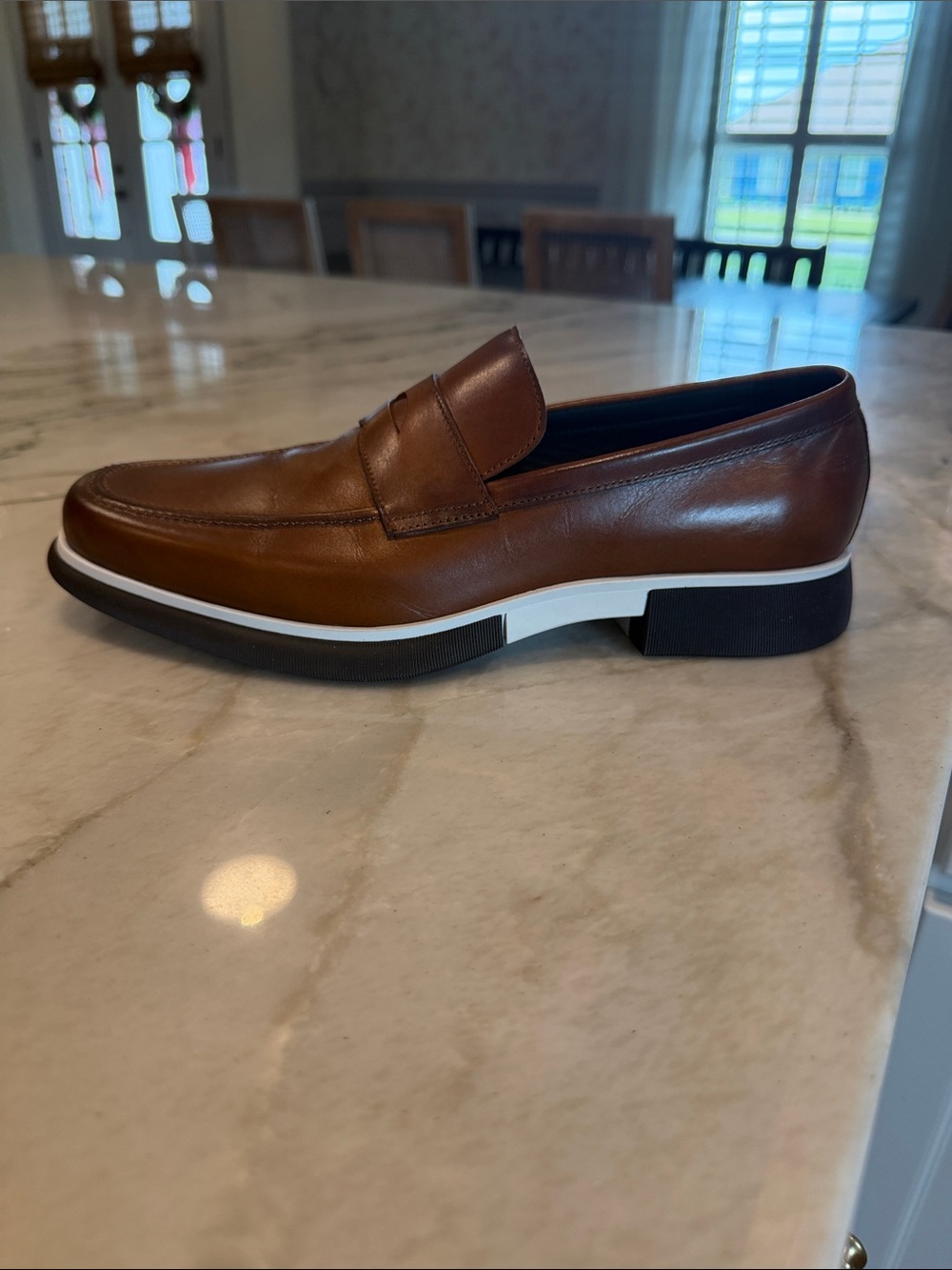 Paul Stuart Brown Leather Penny Loafers with White and Black Sole